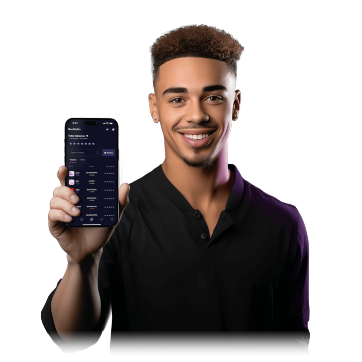 hero with a man holding a cellphone with Klever wallet